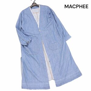 MACPHEE マカフィー 通年 フリンジ♪ デニム スリット ロング ガウン コート Sz.36　レディース　K4T01020_6#O