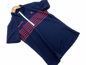 ネコポスOK le coq sportif ルコックスポルティフ ハーフジップ プリント トレーニングウェア Tシャツ sizeS/紺 ■◆ ☆ egc9 レディース