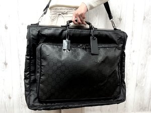 極美品 GUCCI グッチ GG柄 ガーメントバッグ スーツカバー ショルダーバッグ バッグ ナイロン×レザー 黒 A4可 2WAY メンズ 78915Y