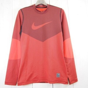 ナイキ NIKE PRO DRI-FIT L/S コンプレッションインナーシャツ*裏起毛秋冬用トレーニングトップス(S)レッド系/699975