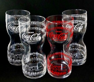 ☆懐かし!コカ・コーラ ノベルティ「Coca-Cola 1976年〜1980年CMソングCome on in coke楽譜プリントトールグラス」タンブラー 4個セット