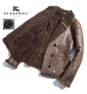 美品【定価30万】BURBERRY LONDON バーバリー ロンドン ムートン ライダースジャケット 38 羊革 ダブルフェイス【至高のムートンボア】正規