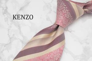 【美品】KENZO ケンゾー A-152 ピンク ベージュ イタリア製 ブランド ネクタイ 良品 古着 卸 USED オールド SILK