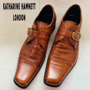 (496)KATHARINE HAMNETT キャサリンハムネット【24.5cm】茶 ブラウン モンクストラップ ビジネスシューズ カジュアル 革靴 紳士靴 メンズ