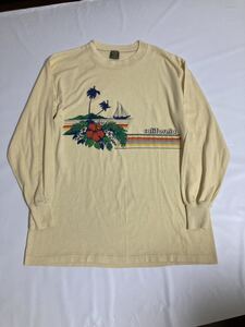 70s ジャージズ　ラッセル　長袖Tシャツ　カリフォルニア　プリント　JERZEES RUSSEL ハイビスカス　Mサイズ　38-40 USA 70年代 