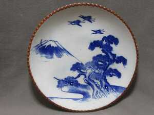 陶器：染付「イゲ皿」〈富士の図〉（サイズ：直径270mm×高さ35mm）／220705★
