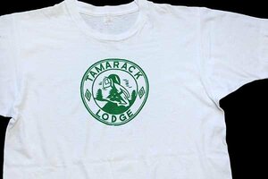 ★70s USA製 BSA ボーイスカウト TAMARACK LODGE インディアン 染み込みプリント コットンTシャツ 白★ビンテージ ネイティブ キャンプ