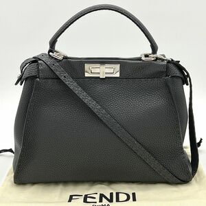 【鑑定済】FENDI フェンディ ピーカブー セレリア 2WAYハンドバッグ グレー レディース 斜め掛けストラップ付属 ハンドバッグ