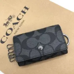 【COACH☆新品】☆シグネチャー☆チャコール☆5 リング キー ケース☆