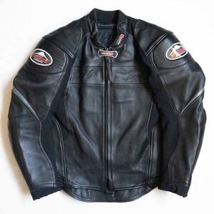 【美品】KUSHITANI【K-0607 インフィニティ レーシングジャケット】LL ブラック レザー ライダース ジャケット クシタニ u2412066