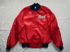 ☆ 80s USA製 ビンテージ Budweiser バドワイザー Bud KING OF BEERS ナイロン ジャケット sizeL 赤 ☆古着 オフィシャル 企業物 90s OLD