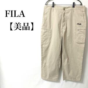 【美品】 FILA ビッグサイズ 刺繍ロゴ ウエストゴム カーゴパンツ　フィラ　3L ベージュ