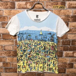 graniph グラニフ × ウォーリーを探せ メンズ 半袖Tシャツ 小さいサイズ SS 白水色