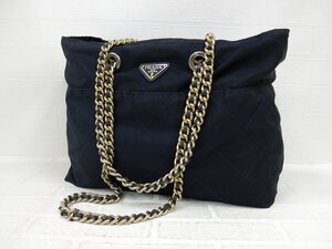 ◆美品◆PRADA プラダ◆キルティングナイロン サフィアーノ レザー 本革◆チェーン ショルダー バッグ◆紺 G金具◆ヴィンテージ◆A8852