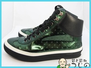 ジミーチュウ ハイカットスニーカー パテント 星形型押 メタリックグリーン #42 27cm Jimmy Choo 送料無料 質屋 神戸つじの