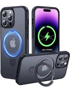 【スタンド機能・Magsafe対応】CASEKOO iPhone14ProMax用ケース 隠し収納式 米軍MIL規格 耐衝撃 薄形半透明 マット仕上げ 指紋防止