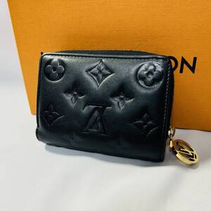 【美品】 Louis Vuitton ルイヴィトン ポルトフォイユ ルー モノグラム エンボス ノワール 黒 二つ折り財布 ミニウォレット レザー M81599