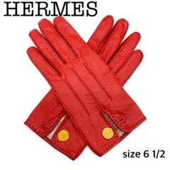 超希少 HERMES エルメス セリアボタン グローブ レザー レッド i4