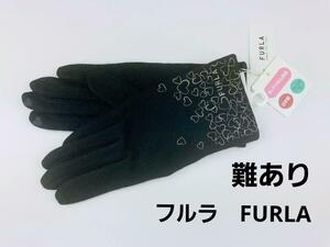 即決★難あり フルラ FURLA スマホ対応 カシミヤ混刺繍手袋 黒 新品