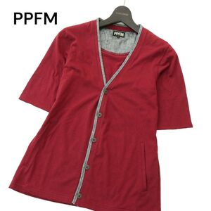 美品★ PPFM ペイトンプレイス 春夏 半袖 パイピング カーディガン Sz.M　メンズ　A4T08156_7#M