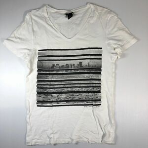 エイチアンドエム H&M Vネック Tシャツ 白 夜景柄 やや美品 中古 送料185円