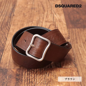 1円/DSQUARED2/85cm/レザーベルト BEM0459 幾何学 型押し ネイティブ エスニック モダン イタリア製 新品/茶色/ブラウン/jd377/