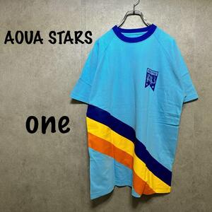 【AOUA STARS】胸ロゴTシャツ（ONE）バックロゴ＊虹＊カジュアル＊水色