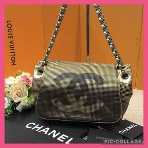 CHANEL シャネル　チエーン　ショルダーバッグ　ゴールド×ブラック　グラデーション