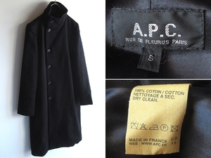 希少 フランス製 ビンテージ A.P.C. アーペーセー コットン スタンドカラーコート S ブラック 黒 イーストバイウエスト期