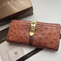 【美品】 587 GUCCI グッチ 2つ折り 長財布 オーストリッチ