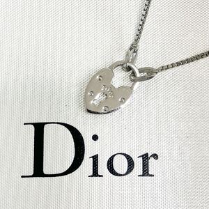 美品!! クリスチャン ディオール Christian Dior ネックレス ペンダント ハート 南京錠 シルバー アンティーク ヴィンテージ 銀色 刻印