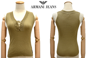 S-6209★送料無料★超美品★ARMANI JEANS アルマーニジーンズ★春夏 イタリア製 正規品 胸元レースアップ ノースリーブ リブニット 38