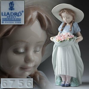 ES937 【LLADRO】リヤドロ # 6756「たくさん摘めたよ」置物 高24.2cm 重692g・「少女と花」 フィギュリン 陶器人形
