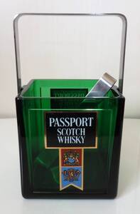 レトロ　当時物★PASSPORT SCOTCH WHISKY アイスペール 氷入れ★HOYA 18STAINLESS STEELのトング付き★ずっしりとした重み グリーン系