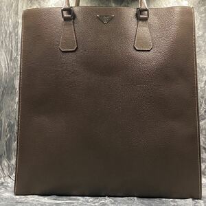 1円【極美品】PRADA プラダ メンズ トートバッグ ビジネスバッグ ブリーフケース オールレザー 三角 トライアングルロゴ ブラウン 大容量