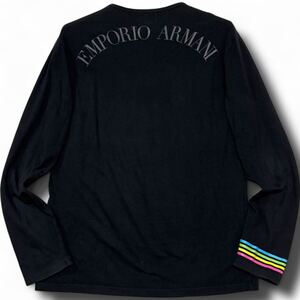 希少/ XLサイズ EMPORIO ARMANI エンポリオアルマーニ 長袖 Tシャツ 背面ロゴ イーグルロゴ ブラック 黒