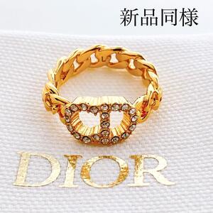 新品同様＊ディオール dior CD リング 指輪 ゴールド レディース T63 ラインストーン アクセサリー ジュエリー