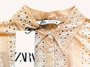 ★ ZARA 花柄 カットワーク シャツ ★ タグ付き未使用 / ピンクベージュ