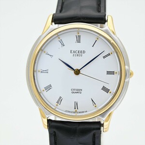 20.美品 CITIZEN/EXCEED EUROS●2730-274598 クオーツ 電池交換済 メンズ腕時計 シチズン 色ホワイト エクシード ユーロス ローマン