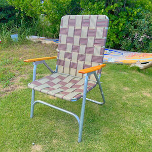 【チェア / 椅子】 ビンテージローンチェア (Lawn Chair) ウッド アウトドア キャンプ ガーデン 折りたたみ 茶 01