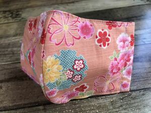 ハンドメイド マスクカバー 和柄 桜 牡丹 ピンク 大きめ 綿100% 薄手 紐付