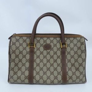 tyhd 1412-1 348 GUCCI グッチ オールドグッチ ヴィンテージ GG柄 PVC×レザー ハンドバッグ ミニボストンバッグ ブラウン系 中古品