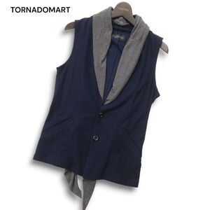 TORNADOMART トルネードマート 通年 ストール着脱可★ ストレッチ MVS レーヨン ツイル ベスト ジレ Sz.M　メンズ ネイビー　C4T09248_A#O