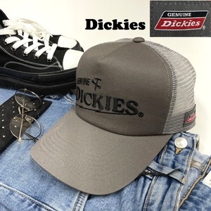未使用品 Dickies グレー メッシュキャップ メンズレディース カジュアルアメカジアウトドアキャンプゴルフ ブラックロゴ刺繍 ディッキーズ