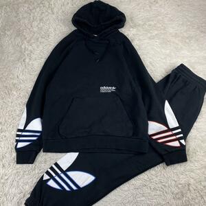 1円〜【極美品 2XLサイズ】adidas アディダス セットアップ スウェット 上下 ジャージ トレフォイルロゴ パーカー スポーツ 全面ロゴ