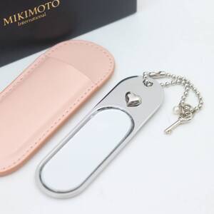 ITBPD6UAHONU 即決 本物 MIKIMOTO ミキモト ハンド ミラー シルバー ハート キー 鍵 パール コンパクト レザー ケース ピンク キーホルダー