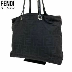 FENDI フェンディ　トートバッグ　ズッカ柄 キャンバス　レザー　ブラック　黒　ハンドバッグ　ショルダーバッグ　手提げ