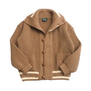 MH1986□英国製*デュリンニットウェア/Dulyn Knitwear*メンズS*長袖ウールニットカーディガン*リブニット*くるみ釦*ベージュ×アイボリー系