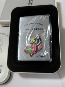 未使用 Hard Rock CAFE KOBE 4TH ANNIVERSARY Zippo ハードロックカフェ神戸 4周年記念ジッポー メタル貼り シリアルナンバーり 2002年製造