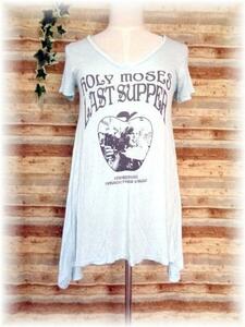 moussy　Vネック　ロング丈　半袖Tシャツ　サイズフリー　ライトブルー